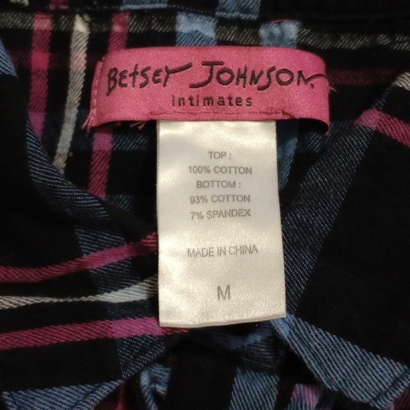 Betsey Johnson M Ruffle Front Sleep Shirt Top Long sleeve button front Plaid  M - Picture 3 of 7